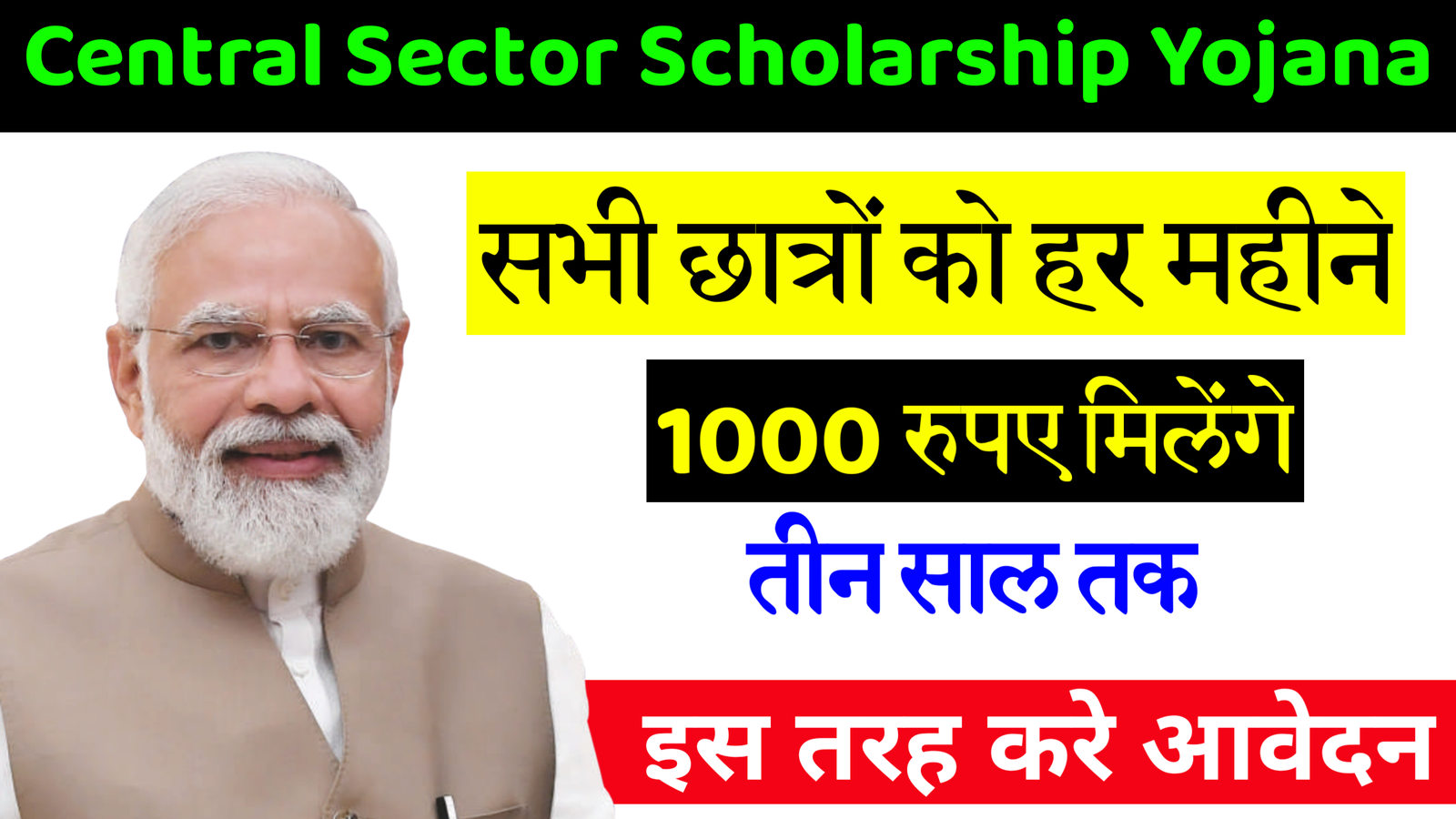 Central Sector Scholarship Yojana । सभी छात्रों को 3 साल तक हर महीने ₹1000 मिलेंगे।